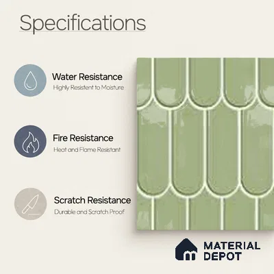 Faux Subway Wall Tile TL 11281 Sage Scallop 2 ft x 1 ft Ceramic Glossy Finish Tile - 9 mm | Suitable For Bathroom, Dining Area, Kitchen Backsplash