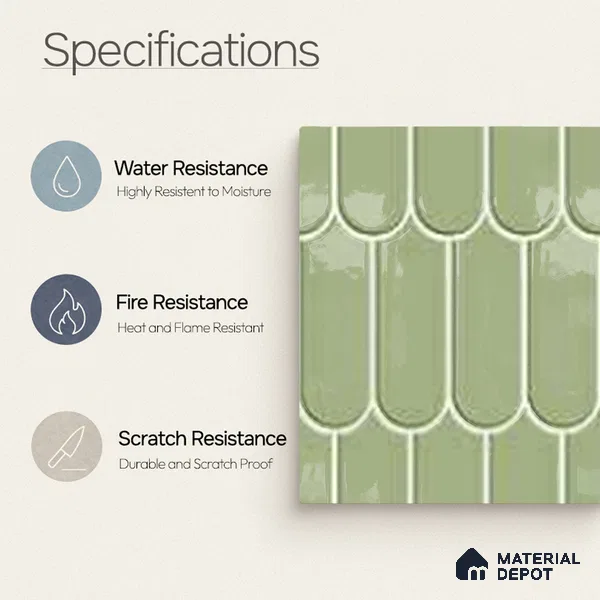 Faux Subway Wall Tile TL 11281 Sage Scallop 2 ft x 1 ft Ceramic Glossy Finish Tile - 9 mm | Suitable For Bathroom, Dining Area, Kitchen Backsplash