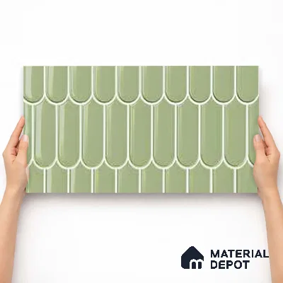 Faux Subway Wall Tile TL 11281 Sage Scallop 2 ft x 1 ft Ceramic Glossy Finish Tile - 9 mm | Suitable For Bathroom, Dining Area, Kitchen Backsplash
