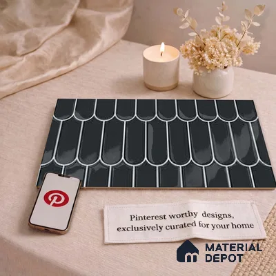 Faux Subway Wall Tile TL 11276 Midnight Scallop 2 ft x 1 ft Ceramic Glossy Finish Tile - 9 mm | Suitable For Bathroom, Kitchen Backsplash