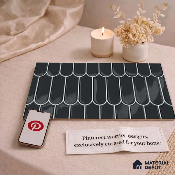 Faux Subway Wall Tile TL 11276 Midnight Scallop 2 ft x 1 ft Ceramic Glossy Finish Tile - 9 mm | Suitable For Bathroom, Kitchen Backsplash