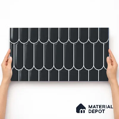 Faux Subway Wall Tile TL 11276 Midnight Scallop 2 ft x 1 ft Ceramic Glossy Finish Tile - 9 mm | Suitable For Bathroom, Kitchen Backsplash