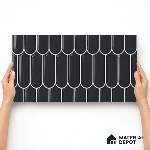 Faux Subway Wall Tile TL 11276 Midnight Scallop 2 ft x 1 ft Ceramic Glossy Finish Tile - 9 mm | Suitable For Bathroom, Balcony & Kitchen Backsplash