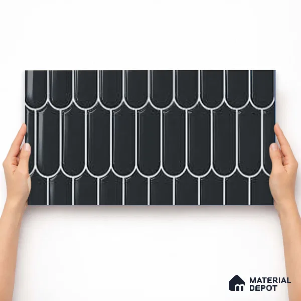 Faux Subway Wall Tile TL 11276 Midnight Scallop 2 ft x 1 ft Ceramic Glossy Finish Tile - 9 mm | Suitable For Bathroom, Kitchen Backsplash