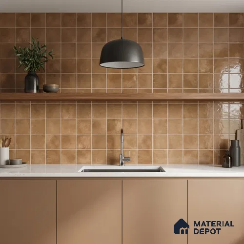Faux Subway Wall Tile TL 11257 Tuscan Ember 2 ft x 1 ft Ceramic Glossy Finish Tile - 9 mm | Suitable For Bathroom, Basin Area, Kitchen Backsplash