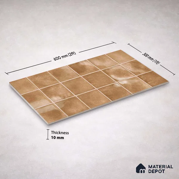Faux Subway Wall Tile TL 11257 Tuscan Ember 2 ft x 1 ft Ceramic Glossy Finish Tile - 9 mm | Suitable For Bathroom, Balcony & Kitchen Backsplash
