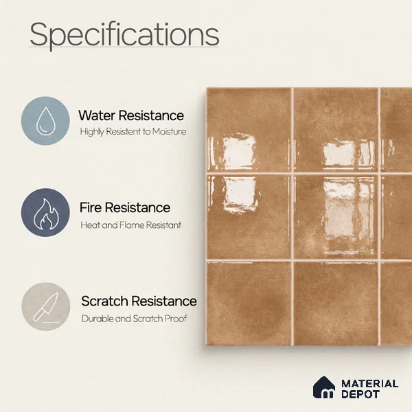 Faux Subway Wall Tile TL 11257 Tuscan Ember 2 ft x 1 ft Ceramic Glossy Finish Tile - 9 mm | Suitable For Bathroom, Balcony & Kitchen Backsplash