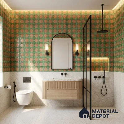 Patterned Wall Tile TL 11272 Verdant Star 2 ft x 1 ft Ceramic Granulla Finish Tile - 9 mm | Suitable For Bathroom, Balcony & Kitchen Backsplash