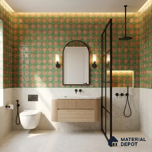 Patterned Wall Tile TL 11272 Verdant Star 2 ft x 1 ft Ceramic Granulla Finish Tile - 9 mm | Suitable For Bathroom, Balcony & Kitchen Backsplash