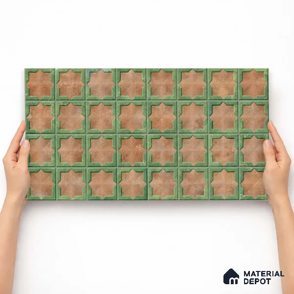 Patterned Wall Tile TL 11272 Verdant Star 2 ft x 1 ft Ceramic Granulla Finish Tile - 9 mm | Suitable For Bathroom, Balcony & Kitchen Backsplash