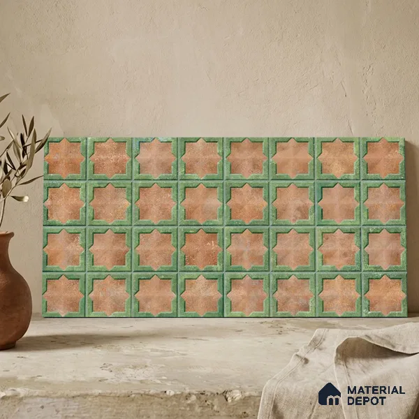 Patterned Wall Tile TL 11272 Verdant Star 2 ft x 1 ft Ceramic Granulla Finish Tile - 9 mm | Suitable For Bathroom, Balcony & Kitchen Backsplash