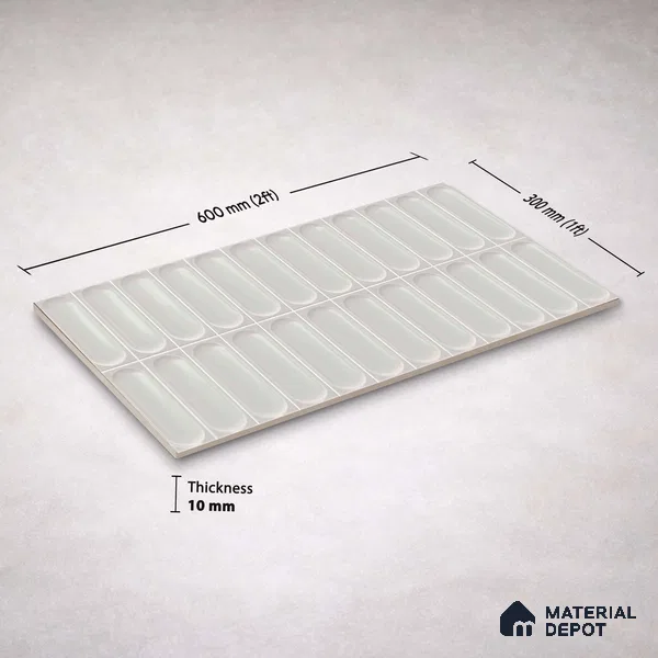 Faux Subway Wall Tile TL 11243 Ovaline Mist 2 ft x 1 ft Ceramic Glossy Finish Tile - 9 mm | Suitable For Bathroom, Balcony & Kitchen Backsplash