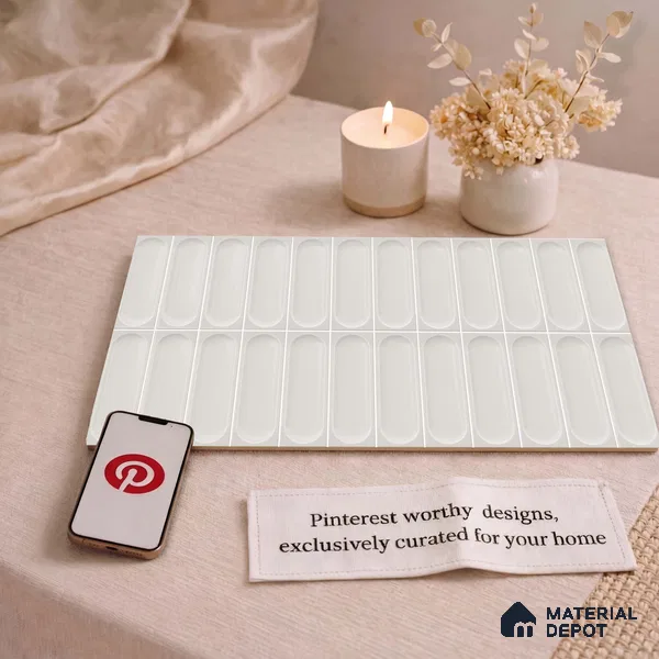 Faux Subway Wall Tile TL 11243 Ovaline Mist 2 ft x 1 ft Ceramic Glossy Finish Tile - 9 mm | Suitable For Bathroom, Balcony & Kitchen Backsplash