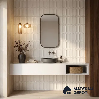 Faux Subway Wall Tile TL 11243 Ovaline Mist 2 ft x 1 ft Ceramic Glossy Finish Tile - 9 mm | Suitable For Bathroom, Balcony & Kitchen Backsplash