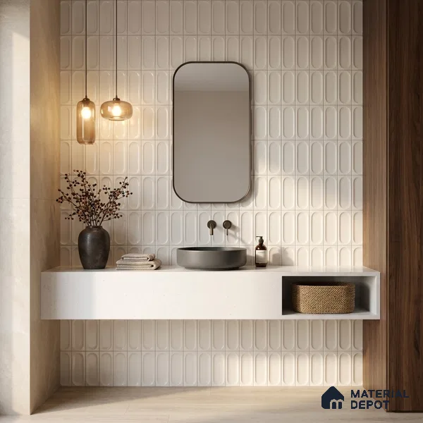 Faux Subway Wall Tile TL 11243 Ovaline Mist 2 ft x 1 ft Ceramic Glossy Finish Tile - 9 mm | Suitable For Bathroom, Balcony & Kitchen Backsplash