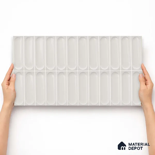 Faux Subway Wall Tile TL 11243 Ovaline Mist 2 ft x 1 ft Ceramic Glossy Finish Tile - 9 mm | Suitable For Bathroom, Balcony & Kitchen Backsplash