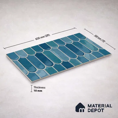 Faux Subway Wall Tile TL 11682 Marine Arch 2 ft x 1 ft Ceramic Glossy Finish Tile - 9 mm | Suitable For Bathroom, Balcony & Kitchen Backsplash