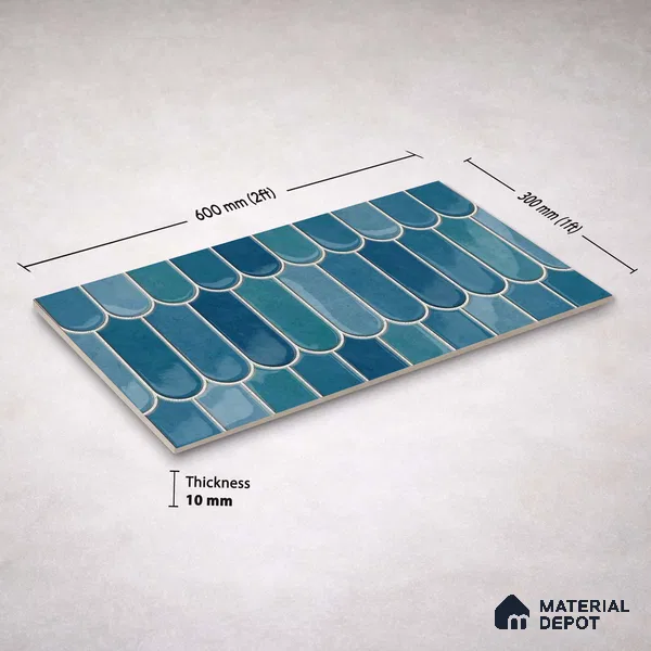 Faux Subway Wall Tile TL 11682 Marine Arch 2 ft x 1 ft Ceramic Glossy Finish Tile - 9 mm | Suitable For Bathroom, Balcony & Kitchen Backsplash