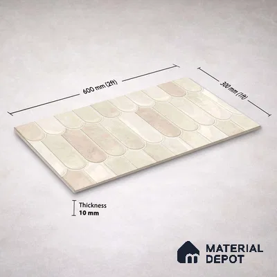 Faux Subway Wall Tile TL 11682 B Ivory Cascade 2 ft x 1 ft Ceramic Glossy Finish Tile - 9 mm | Suitable For Bathroom, Balcony & Kitchen Backsplash