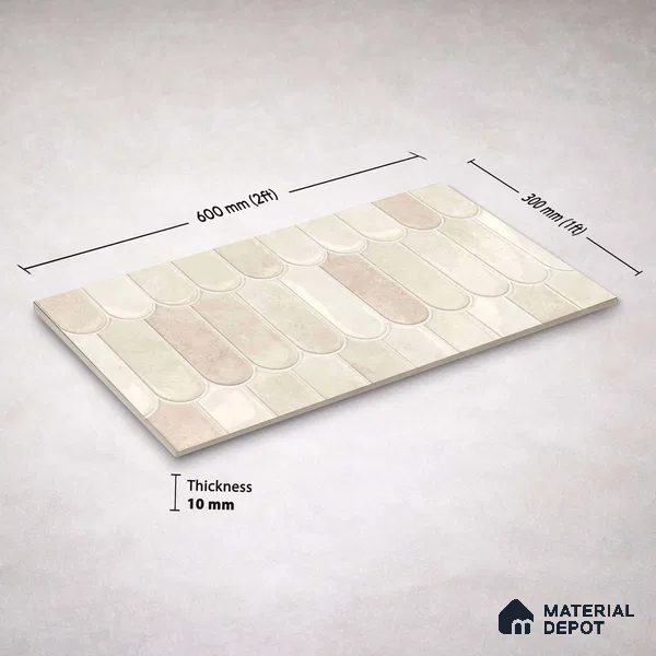 Faux Subway Wall Tile TL 11682 B Ivory Cascade 2 ft x 1 ft Ceramic Glossy Finish Tile - 9 mm | Suitable For Bathroom, Balcony & Kitchen Backsplash