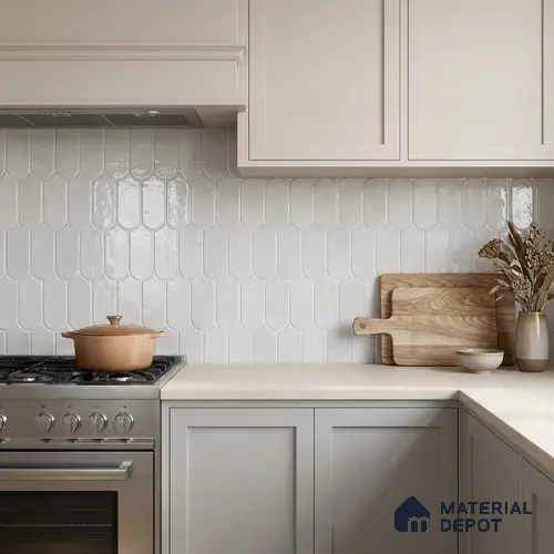 Faux Subway Wall Tile TL 11682 C Frosted Scallop 2 ft x 1 ft Ceramic Glossy Finish Tile - 9 mm | Suitable For Bathroom, Balcony & Kitchen Backsplash