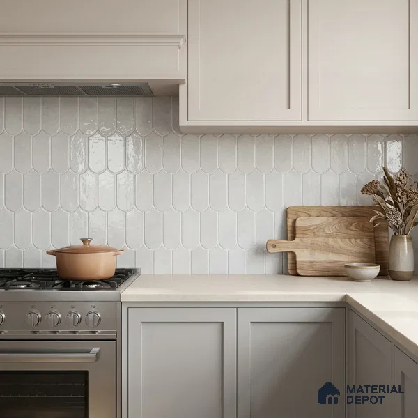 Faux Subway Wall Tile TL 11682 C Frosted Scallop 2 ft x 1 ft Ceramic Glossy Finish Tile - 9 mm | Suitable For Bathroom, Dining Area, Kitchen Backsplash