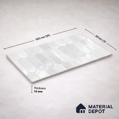 Faux Subway Wall Tile TL 11682 C Frosted Scallop 2 ft x 1 ft Ceramic Glossy Finish Tile - 9 mm | Suitable For Bathroom, Dining Area, Kitchen Backsplash
