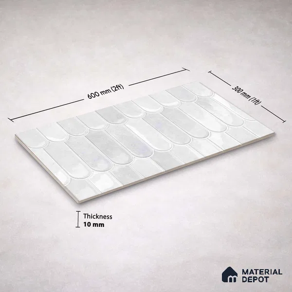 Faux Subway Wall Tile TL 11682 C Frosted Scallop 2 ft x 1 ft Ceramic Glossy Finish Tile - 9 mm | Suitable For Bathroom, Dining Area, Kitchen Backsplash