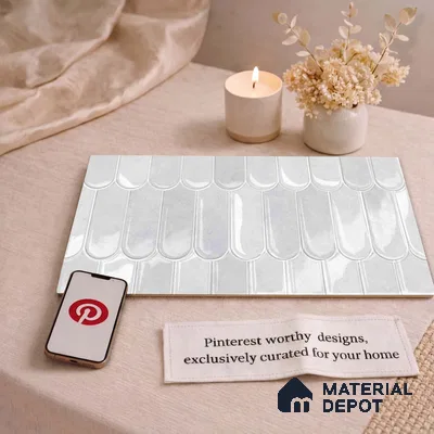 Faux Subway Wall Tile TL 11682 C Frosted Scallop 2 ft x 1 ft Ceramic Glossy Finish Tile - 9 mm | Suitable For Bathroom, Dining Area, Kitchen Backsplash