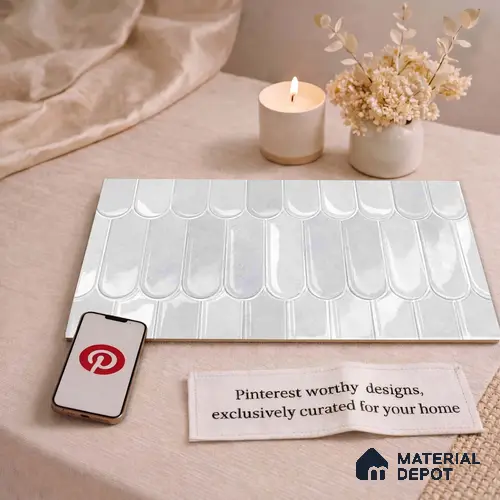 Faux Subway Wall Tile TL 11682 C Frosted Scallop 2 ft x 1 ft Ceramic Glossy Finish Tile - 9 mm | Suitable For Bathroom, Balcony & Kitchen Backsplash