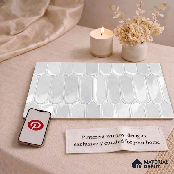 Faux Subway Wall Tile TL 11682 C Frosted Scallop 2 ft x 1 ft Ceramic Glossy Finish Tile - 9 mm | Suitable For Bathroom, Dining Area, Kitchen Backsplash