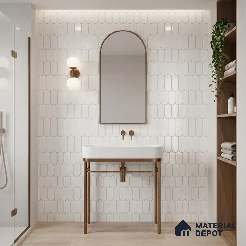 Faux Subway Wall Tile TL 11682 C Frosted Scallop 2 ft x 1 ft Ceramic Glossy Finish Tile - 9 mm | Suitable For Bathroom, Balcony & Kitchen Backsplash