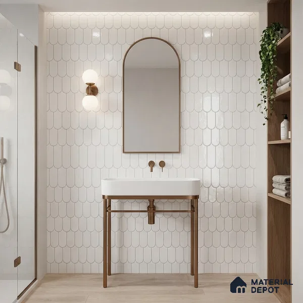 Faux Subway Wall Tile TL 11682 C Frosted Scallop 2 ft x 1 ft Ceramic Glossy Finish Tile - 9 mm | Suitable For Bathroom, Dining Area, Kitchen Backsplash