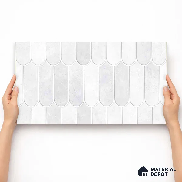 Faux Subway Wall Tile TL 11682 C Frosted Scallop 2 ft x 1 ft Ceramic Glossy Finish Tile - 9 mm | Suitable For Bathroom, Dining Area, Kitchen Backsplash
