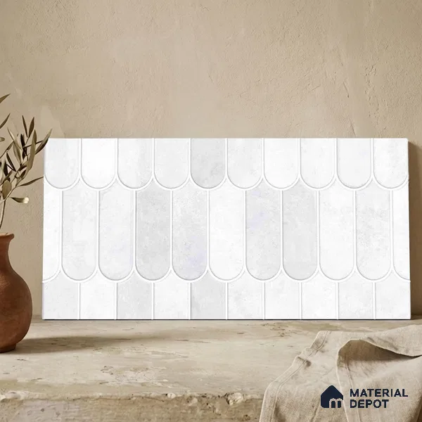 Faux Subway Wall Tile TL 11682 C Frosted Scallop 2 ft x 1 ft Ceramic Glossy Finish Tile - 9 mm | Suitable For Bathroom, Dining Area, Kitchen Backsplash