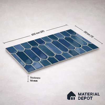 Faux Subway Wall Tile TL 11682 D Azure Fan 2 ft x 1 ft Ceramic Glossy Finish Tile - 9 mm | Suitable For Bathroom, Balcony & Kitchen Backsplash