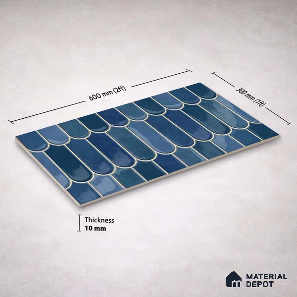 Faux Subway Wall Tile TL 11682 D Azure Fan 2 ft x 1 ft Ceramic Glossy Finish Tile - 9 mm | Suitable For Bathroom, Balcony & Kitchen Backsplash