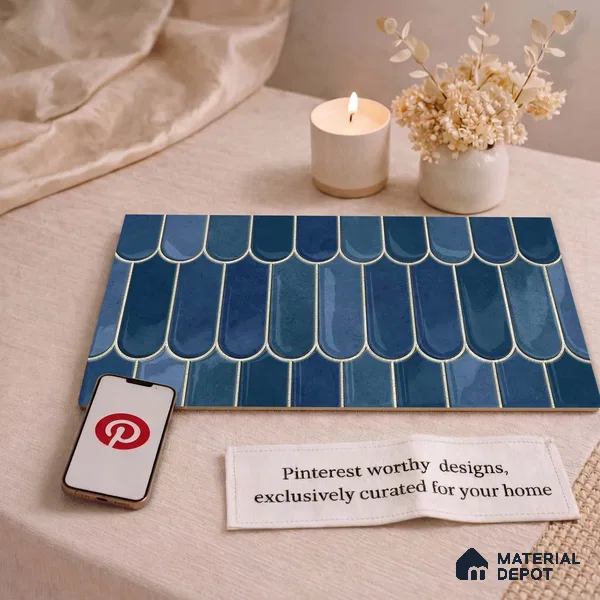 Faux Subway Wall Tile TL 11682 D Azure Fan 2 ft x 1 ft Ceramic Glossy Finish Tile - 9 mm | Suitable For Bathroom, Balcony & Kitchen Backsplash