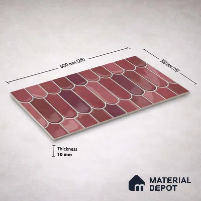 Faux Subway Wall Tile TL 11682 E Berry Scallop 2 ft x 1 ft Ceramic Glossy Finish Tile - 9 mm | Suitable For Bathroom, Balcony & Kitchen Backsplash (Sample)