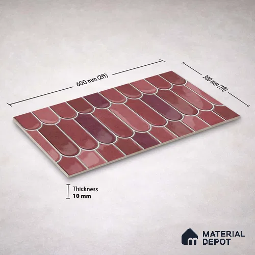Faux Subway Wall Tile TL 11682 E Berry Scallop 2 ft x 1 ft Ceramic Glossy Finish Tile - 9 mm | Suitable For Bathroom, Balcony & Kitchen Backsplash