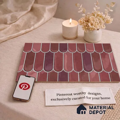 Faux Subway Wall Tile TL 11682 E Berry Scallop 2 ft x 1 ft Ceramic Glossy Finish Tile - 9 mm | Suitable For Bathroom, Balcony & Kitchen Backsplash (Sample)
