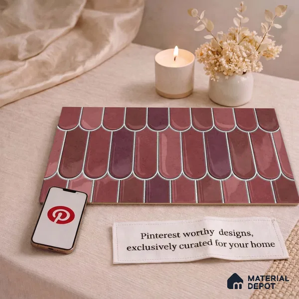 Faux Subway Wall Tile TL 11682 E Berry Scallop 2 ft x 1 ft Ceramic Glossy Finish Tile - 9 mm | Suitable For Bathroom, Balcony & Kitchen Backsplash (Sample)