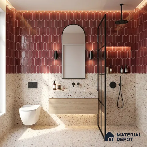 Faux Subway Wall Tile TL 11682 E Berry Scallop 2 ft x 1 ft Ceramic Glossy Finish Tile - 9 mm | Suitable For Bathroom, Basin Area, Kitchen Backsplash