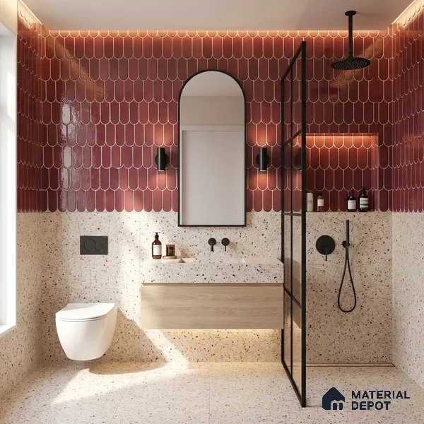 Faux Subway Wall Tile TL 11682 E Berry Scallop 2 ft x 1 ft Ceramic Glossy Finish Tile - 9 mm | Suitable For Bathroom, Balcony & Kitchen Backsplash (Sample)