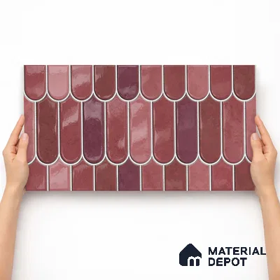 Faux Subway Wall Tile TL 11682 E Berry Scallop 2 ft x 1 ft Ceramic Glossy Finish Tile - 9 mm | Suitable For Bathroom, Balcony & Kitchen Backsplash (Sample)