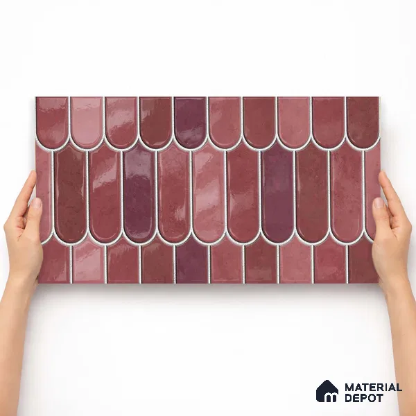 Faux Subway Wall Tile TL 11682 E Berry Scallop 2 ft x 1 ft Ceramic Glossy Finish Tile - 9 mm | Suitable For Bathroom, Balcony & Kitchen Backsplash (Sample)
