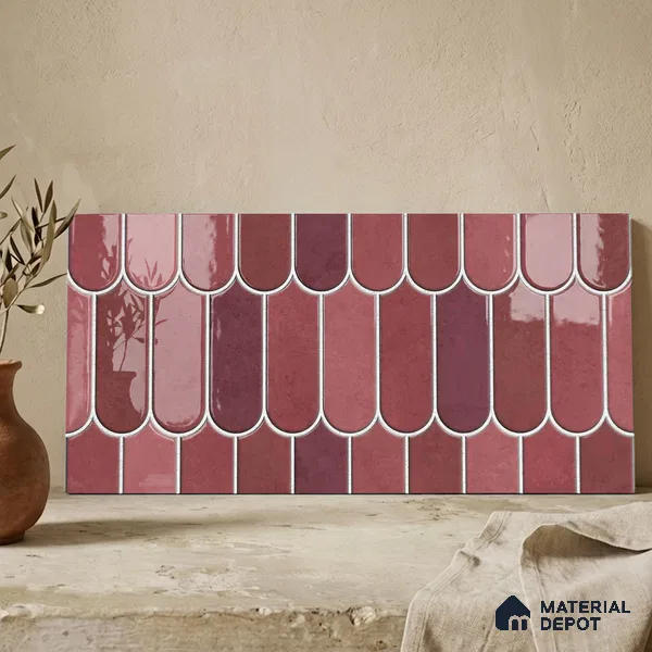 Faux Subway Wall Tile TL 11682 E Berry Scallop 2 ft x 1 ft Ceramic Glossy Finish Tile - 9 mm | Suitable For Bathroom, Balcony & Kitchen Backsplash (Sample)