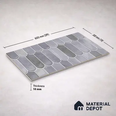 Faux Subway Wall Tile TL 11682 F Urban Scallop 2 ft x 1 ft Ceramic Glossy Finish Tile - 9 mm | Suitable For Bathroom, Balcony & Kitchen Backsplash