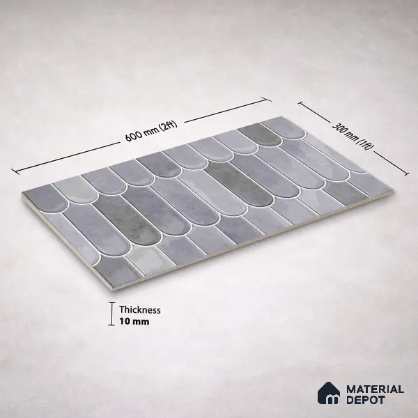 Faux Subway Wall Tile TL 11682 F Urban Scallop 2 ft x 1 ft Ceramic Glossy Finish Tile - 9 mm | Suitable For Bathroom, Balcony & Kitchen Backsplash