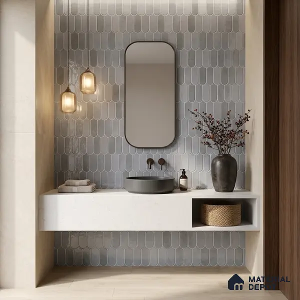 Faux Subway Wall Tile TL 11682 F Urban Scallop 2 ft x 1 ft Ceramic Glossy Finish Tile - 9 mm | Suitable For Bathroom, Balcony & Kitchen Backsplash